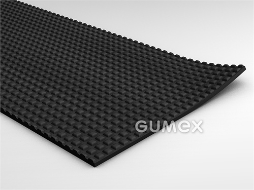 Gumová podlahovina SPHYNX PYRAMID, hrúbka 3mm, BVL, šírka 1200mm, 65°ShA, SBR, dezén pyramidy, -30°C/+70°C, čierna